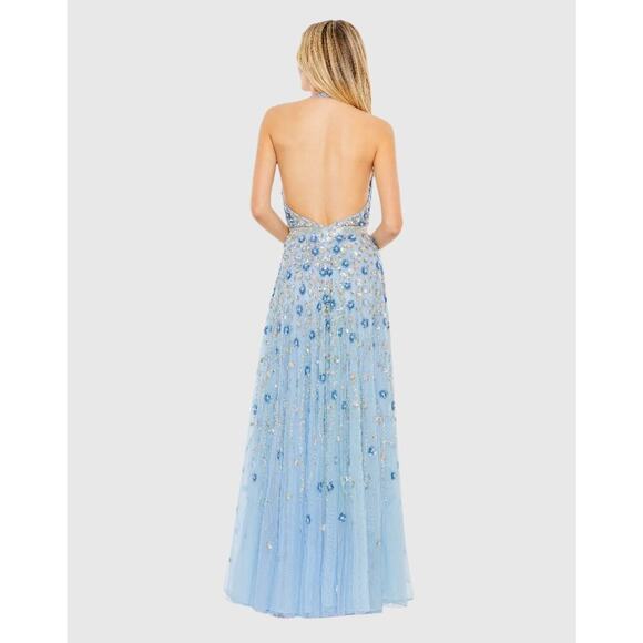 Mac Duggal Women's Floral Embellished Halter Backless A Line Gown Size 10 NWT - Picture 4 of 11